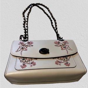 Coach Parker Floral 54620  Embroidered  Chalk/Gunmetal Shoulder Bag
